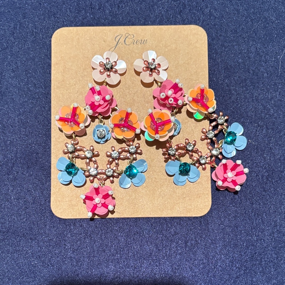 J. Crew Pink, Orange & Blue Floral Sequin Cluster Earrings
